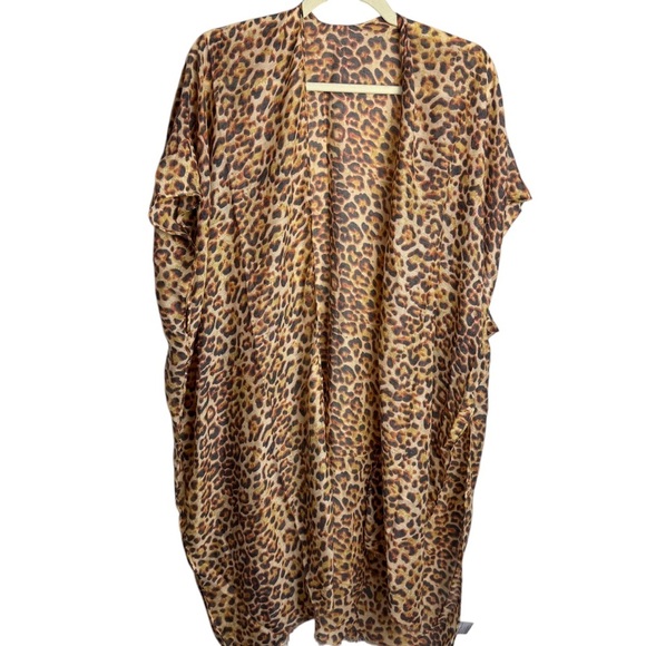 Bon Voyage Cheetah Animal Print Sheer Oversized Swimsuit Coverup Open Front - Picture 1 of 7